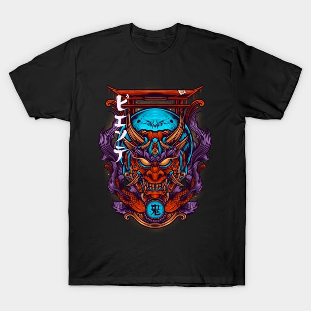 Oni mask cyborg T-Shirt by vhiente